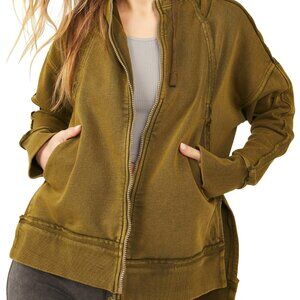 Free People FP Movement Only One Full Zip Hoodie Jacket Medium Green
